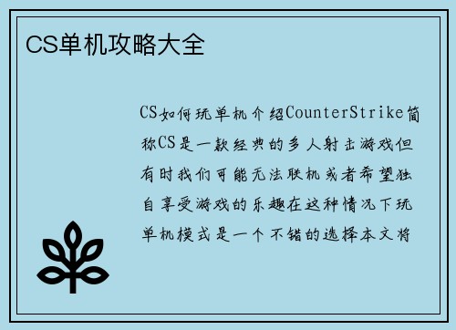 CS单机攻略大全